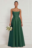 Satin A Line Spaghetti Straps Yellow Bridesmaid Dress