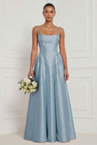 Satin A Line Spaghetti Straps Yellow Bridesmaid Dress