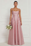 Satin A Line Spaghetti Straps Yellow Bridesmaid Dress
