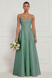 Satin A Line Spaghetti Straps Yellow Bridesmaid Dress