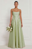 Satin A Line Spaghetti Straps Yellow Bridesmaid Dress