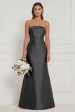 Strapless Mermaid Dusty Rose Satin Long Bridesmaid Dress