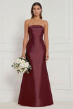 Strapless Mermaid Dusty Rose Satin Long Bridesmaid Dress