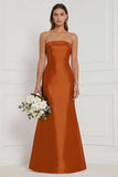 Strapless Mermaid Dusty Rose Satin Long Bridesmaid Dress