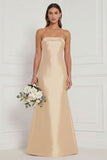 Strapless Mermaid Dusty Rose Satin Long Bridesmaid Dress