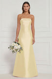 Strapless Mermaid Dusty Rose Satin Long Bridesmaid Dress