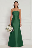 Strapless Mermaid Dusty Rose Satin Long Bridesmaid Dress