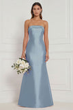 Strapless Mermaid Dusty Rose Satin Long Bridesmaid Dress