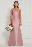 Strapless Mermaid Dusty Rose Satin Long Bridesmaid Dress