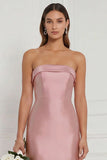 Strapless Mermaid Dusty Rose Satin Long Bridesmaid Dress