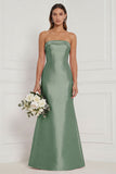 Strapless Mermaid Dusty Rose Satin Long Bridesmaid Dress