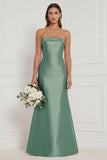 Strapless Mermaid Dusty Rose Satin Long Bridesmaid Dress