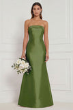 Strapless Mermaid Dusty Rose Satin Long Bridesmaid Dress