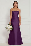 Strapless Mermaid Dusty Rose Satin Long Bridesmaid Dress
