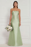 Strapless Mermaid Dusty Rose Satin Long Bridesmaid Dress