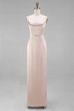 Sage Green Sheath Bateau Neck Satin Bridesmaid Dress