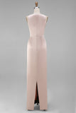 Sage Green Sheath Bateau Neck Satin Bridesmaid Dress