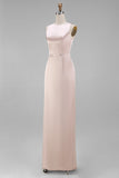 Sage Green Sheath Bateau Neck Satin Bridesmaid Dress