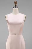 Sage Green Sheath Bateau Neck Satin Bridesmaid Dress