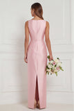 Sage Green Sheath Bateau Neck Satin Bridesmaid Dress