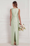 Sage Green Sheath Bateau Neck Satin Bridesmaid Dress