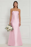Strapless Mermaid Dusty Rose Satin Long Bridesmaid Dress