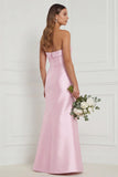 Strapless Mermaid Dusty Rose Satin Long Bridesmaid Dress