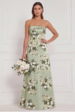 Strapless Mermaid Blue White Floral Printed Bridesmaid Dress