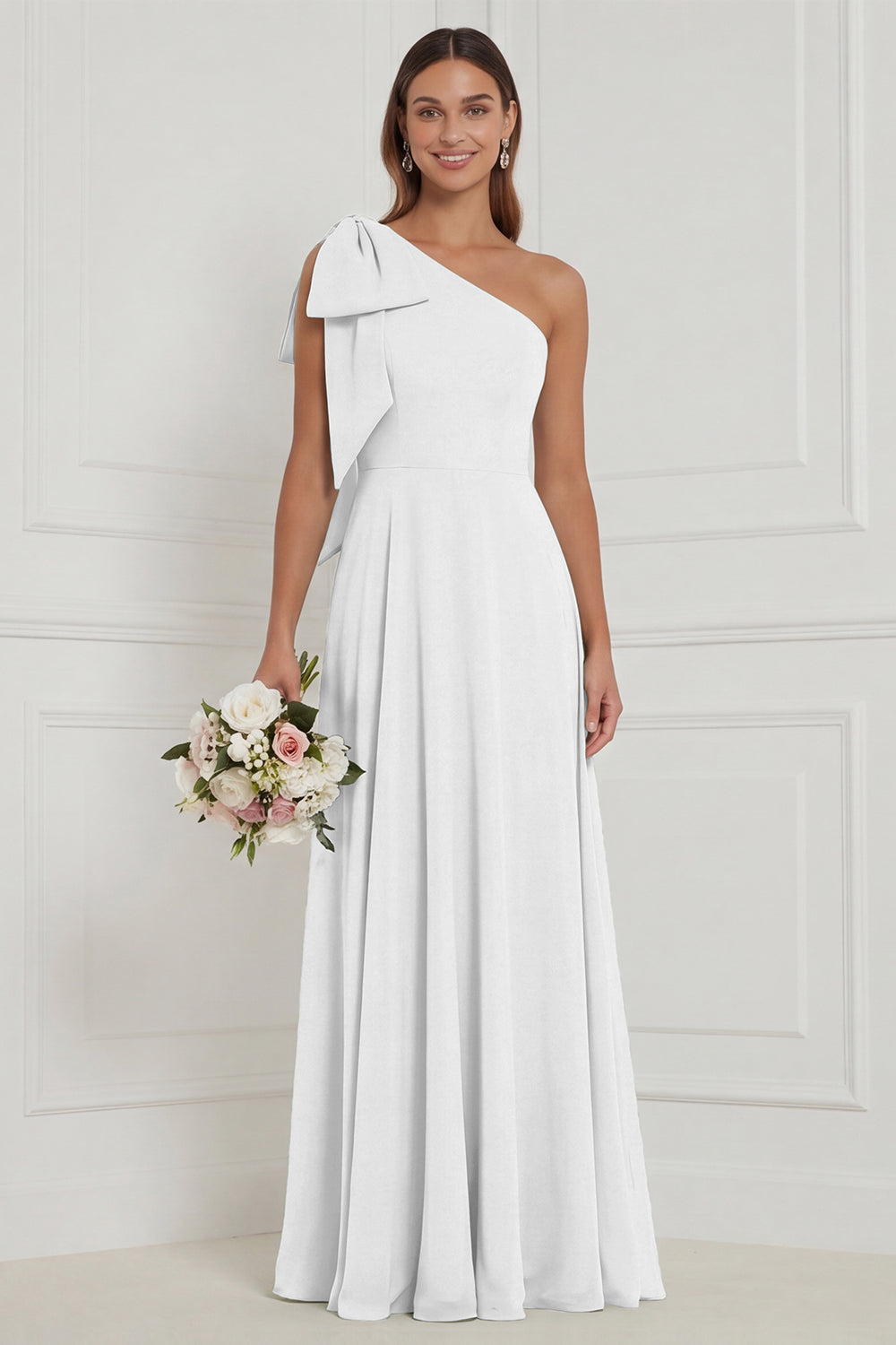 one shoulder bow bridesmaid dress Betsy & Adam Women's One-Shoulder Ball Gown - Wine