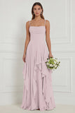 Sage A Line Corset Ruffled Long Bridesmaid Dress with Lace-up Back