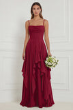 Sage A Line Corset Ruffled Long Bridesmaid Dress with Lace-up Back