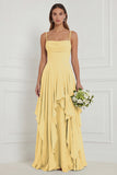 Sage A Line Corset Ruffled Long Bridesmaid Dress with Lace-up Back