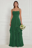 Sage A Line Corset Ruffled Long Bridesmaid Dress with Lace-up Back