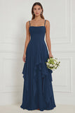 Sage A Line Corset Ruffled Long Bridesmaid Dress with Lace-up Back