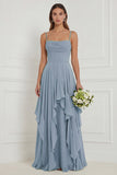 Sage A Line Corset Ruffled Long Bridesmaid Dress with Lace-up Back