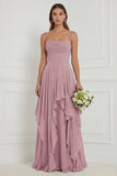 Sage A Line Corset Ruffled Long Bridesmaid Dress with Lace-up Back