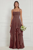 Sage A Line Corset Ruffled Long Bridesmaid Dress with Lace-up Back