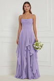 Sage A Line Corset Ruffled Long Bridesmaid Dress with Lace-up Back