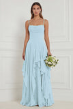 Sage A Line Corset Ruffled Long Bridesmaid Dress with Lace-up Back