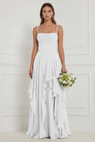 Sage A Line Corset Ruffled Long Bridesmaid Dress with Lace-up Back