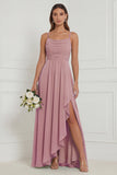 Sage Ruffle A Line Bridesmaid Dress with Slit