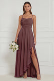 Sage Ruffle A Line Bridesmaid Dress with Slit