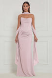 Strapless Ruched Sage Bridesmaid Dress with Scarf