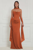 Strapless Ruched Sage Bridesmaid Dress with Scarf