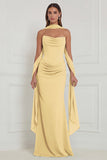 Strapless Ruched Sage Bridesmaid Dress with Scarf