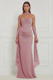 Strapless Ruched Sage Bridesmaid Dress with Scarf