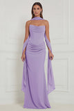 Strapless Ruched Sage Bridesmaid Dress with Scarf