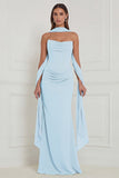 Strapless Ruched Sage Bridesmaid Dress with Scarf