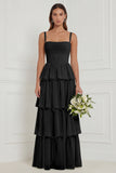 Sage A Line Tiered Ruffle Corset Long Bridesmaid Dress