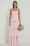 Sage A Line Tiered Ruffle Corset Long Bridesmaid Dress